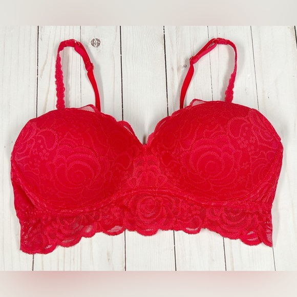 Victoria’s Secret PINK Lace Bralette Red Lace Push Up Pullover Size Large - Picture 6 of 6
